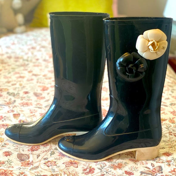 CHANEL Shoes - Authentic Chanel Camellia Rain Boots
